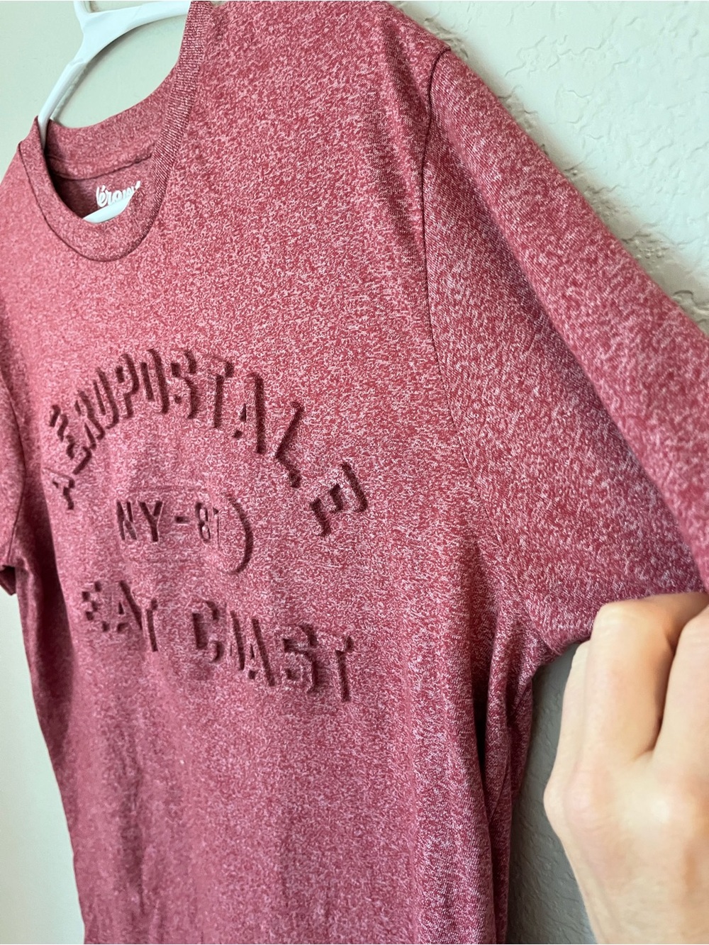 Aeropostale East Coast NY-87 T Shirt M Red Heather Y2K Raised Graphic Tee